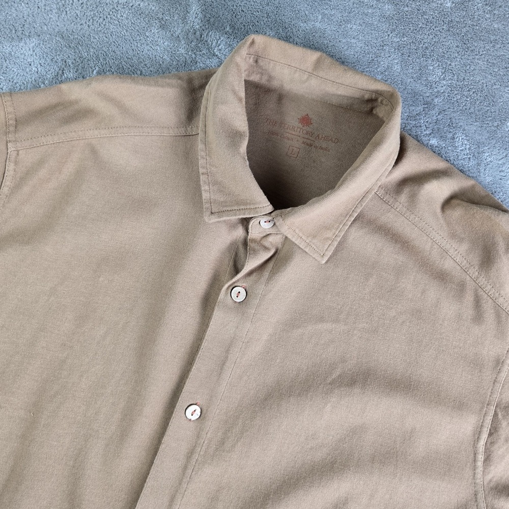 The Territory Ahead Shirt Mens Large Brown Knit Cotton Coconut Buttons Workwear